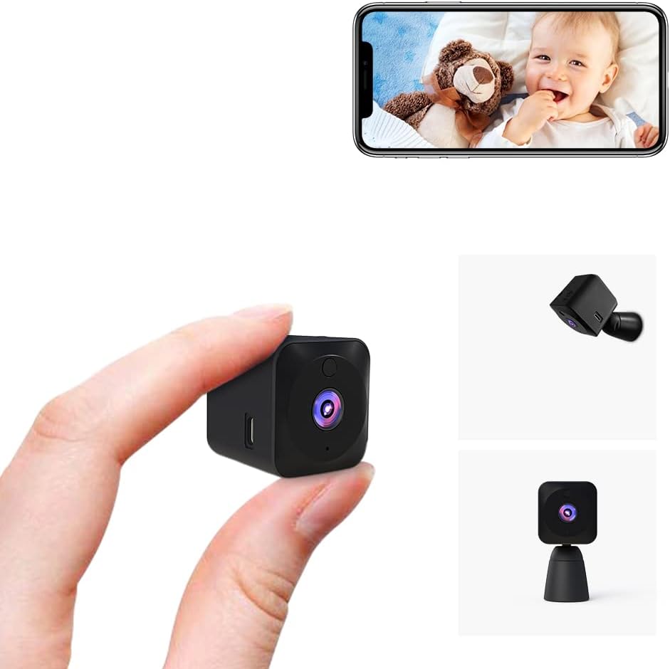 Aobocam Mini-camera 4K HD, mini-bewakingscamera, live overdracht naar mobiele telefoon, app, voor binnen, wifi-videobewaking met batterij, kleine wifi babyfoon, compacte microcamera, bewegingsmelder, nachtzicht