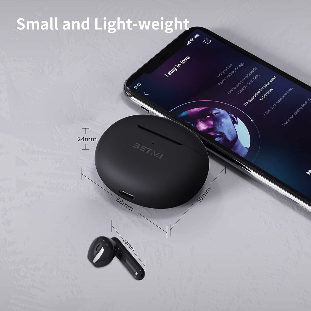 BETMI - Echte draadloze oordopjes - in-ear Bluetooth5.3-hoofdtelefoon - 40H speeltijd, IPX5 waterdichte TWS met dubbele microfoon voor sport, lichtgewicht oortelefoons voor Android iOS/iPhone - zwart