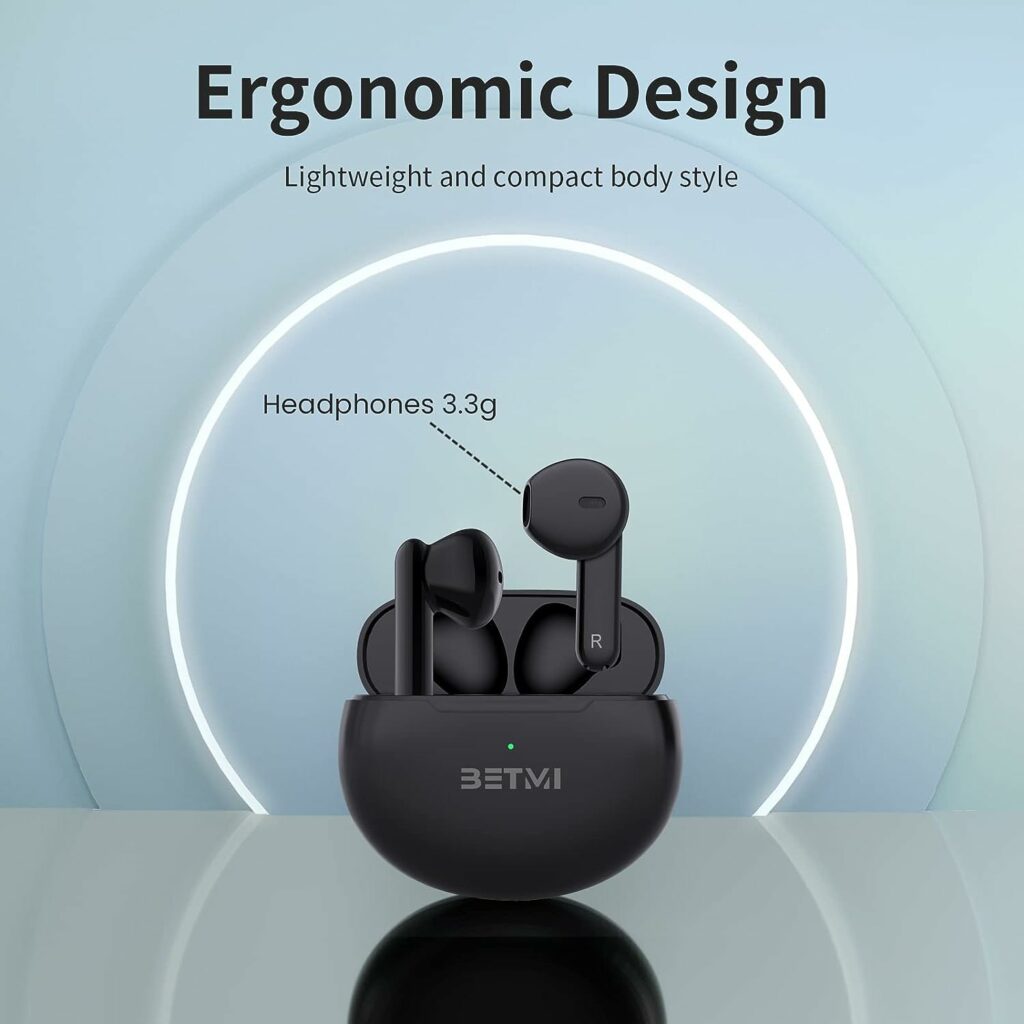 BETMI - Echte draadloze oordopjes - in-ear Bluetooth5.3-hoofdtelefoon - 40H speeltijd, IPX5 waterdichte TWS met dubbele microfoon voor sport, lichtgewicht oortelefoons voor Android iOS/iPhone - zwart