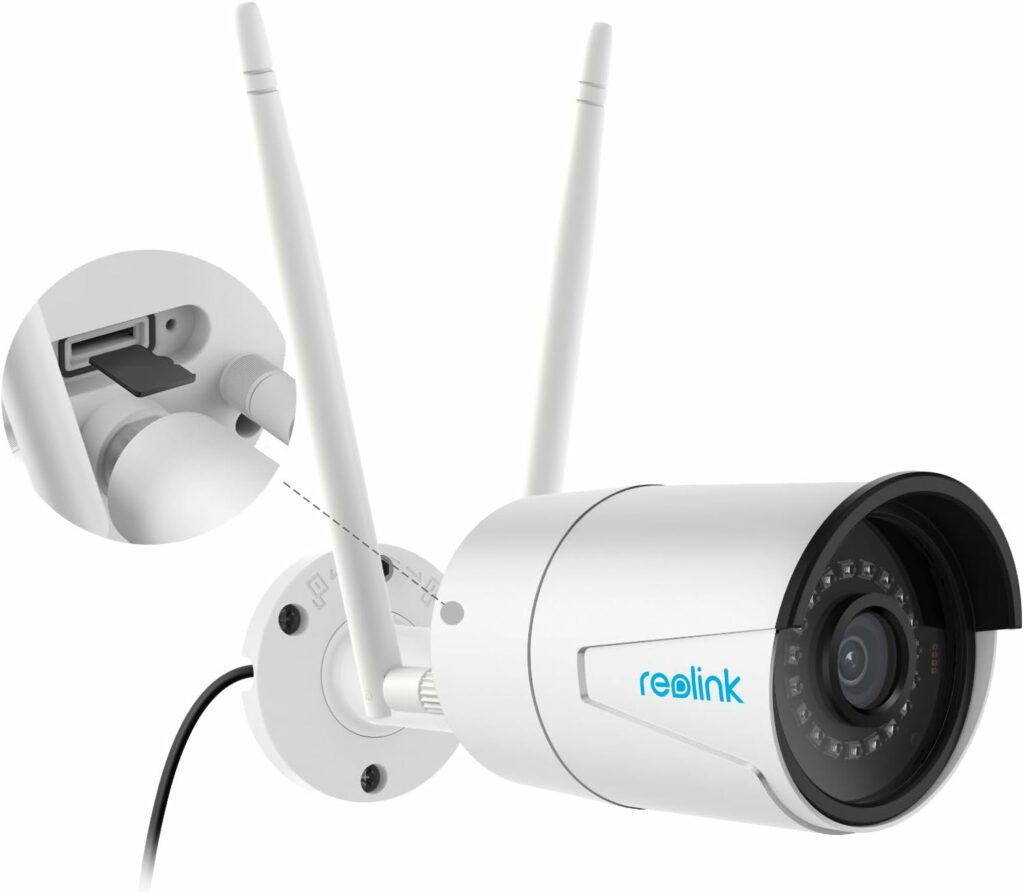 Reolink 4MP WiFi-buitencamera 2,4 GHz / 5GHz, WiFi-buitenbeveiligingscamera met menselijke detectie en alarm Nachtzicht Waterdicht IP66 256 GB SD-kaartsleuf 5G-camera, RLC-410W