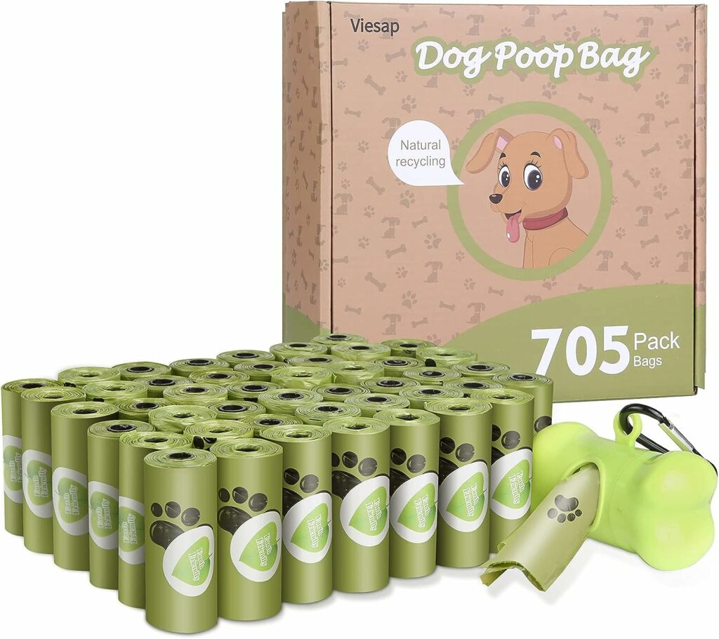 Viesap Poepzakjes, 705 stuks poepzakjes voor honden, hondenpoepzakjes met dispenser, hondenpoepzak van maïszetmeel, lekvrij en geurloos poepzakje voor honden, groen