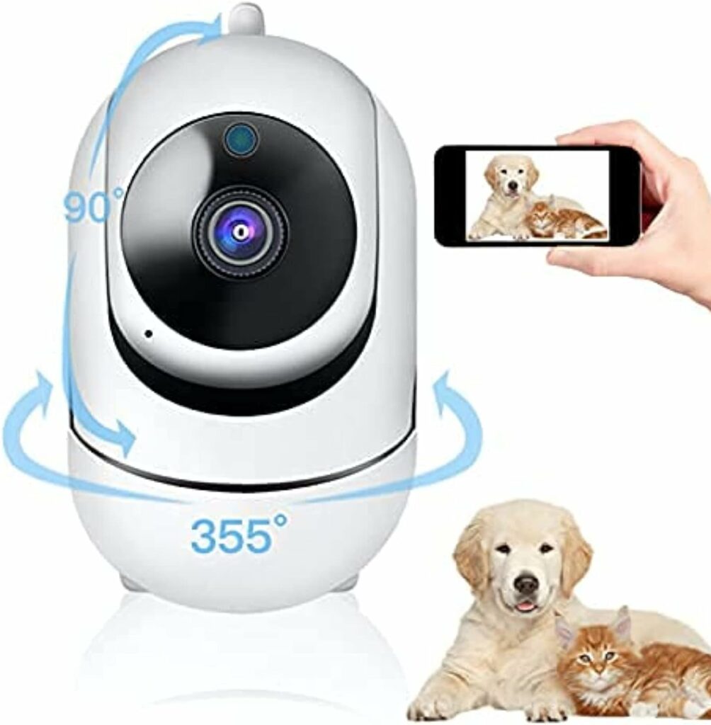 Bluevines Smart IP Camera Monitor voor Winkel Thuis Huisdier Hond Kat, 355 Graden, 2-weg Audio Spraakinteractie, Bewegingsdetectie Beveiligingscamera, Nachtzicht, Beeldalarm Push