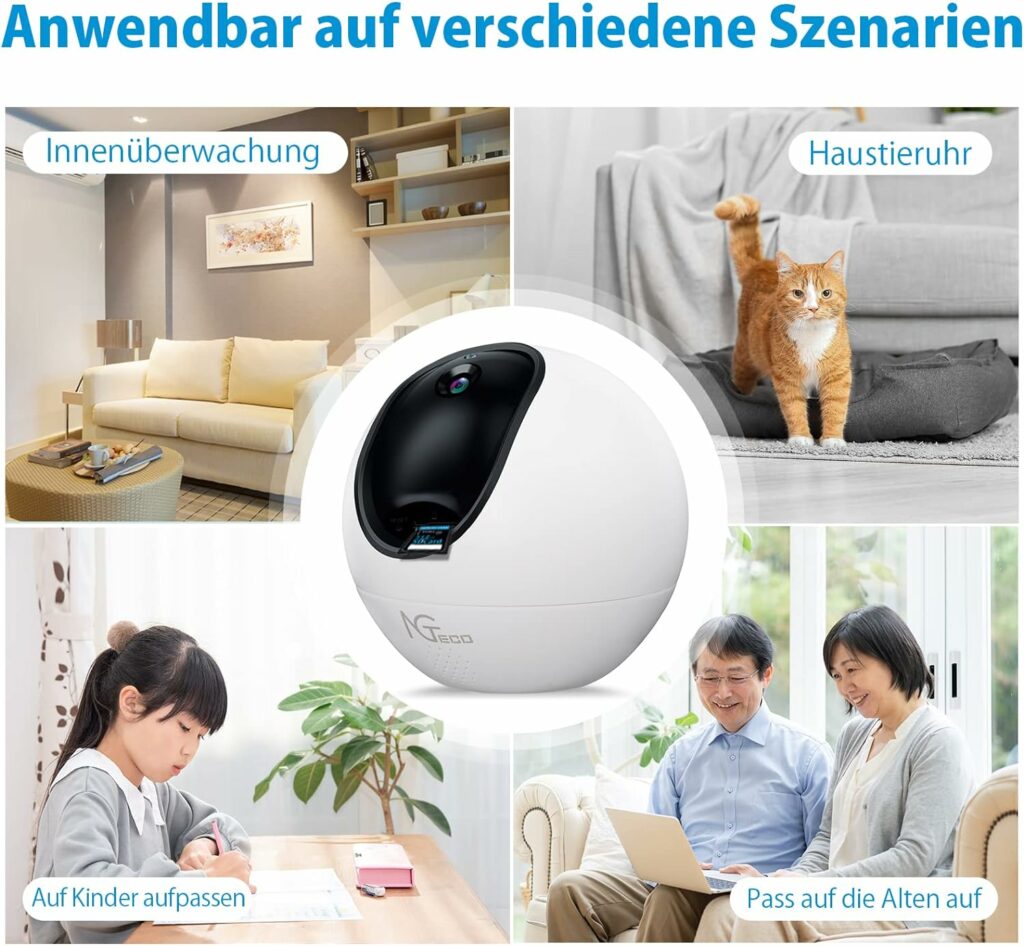 NGTeco 3MP beveiligingscamera voor binnenshuis, zwenk-kantelbare wifi-camera voor huisveiligheid, babymonitor, huisdier, hondencamera met bewegingsdetectie, nachtzicht, compatibel met Alexa/Google