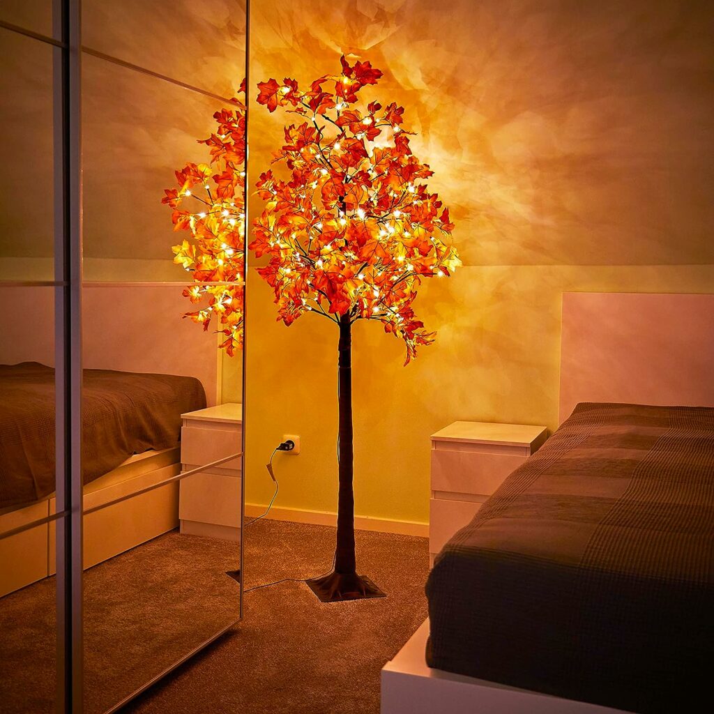 Northpoint LED herfstboom herfstdecoratie lichtboom in esdoornlook binnen en buiten | 120 warmwitte leds | 180 cm hoog | elastische takken | timerfunctie | IP44 spatwaterdicht