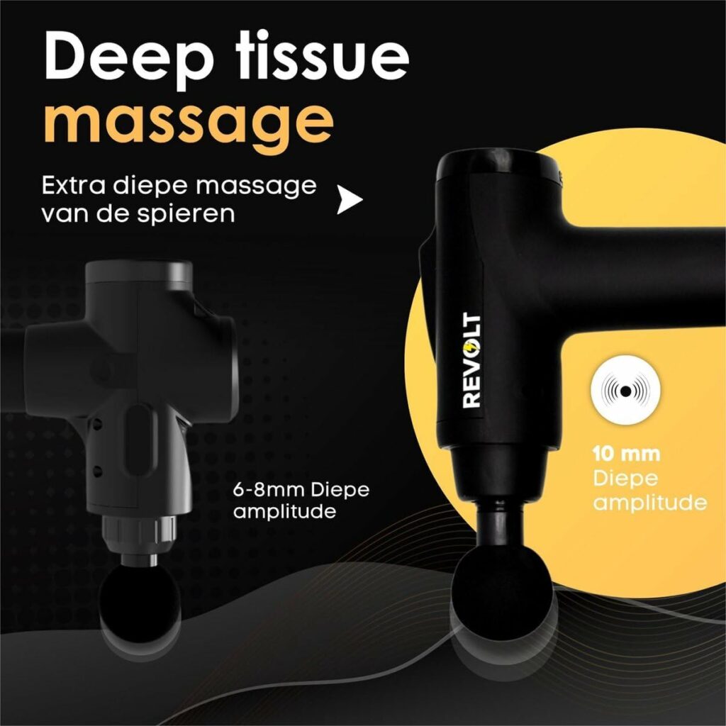 Revolt - Professionele Massage Gun - 30 Verschillende Snelheden - 6 Opzetstukken - Luxe Opbergkoffer - Deep Tissue - Voor Spierherstel Blessures - Hoge Amplitude