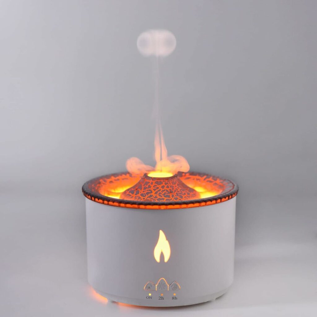 SEAAN Luchtbevochtiger vulkaanvorm, kwallen mist vlamverspreider voor thuis en kantoor, pulserende/continue modi, 360ml