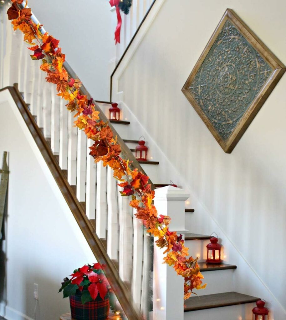 YQing Slinger van kunst-esdoornbladeren, lengte: 1,80 m per stuk, herfstbladeren, geschikt voor binnen en buiten, bruiloft, diner, feest, open haard, kerstdecoratie, 2 stuks